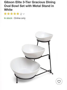 Gibson White 3-Tier Oval Serving Bowl Set with Black Metal Stand